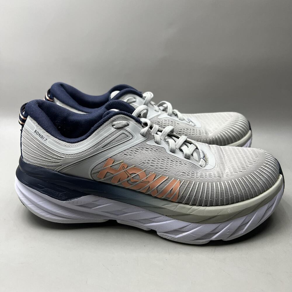 Hoka One One Bondi 7 Running Shoes Women Size 8.5 D Gray Mesh Comfort Sneakers